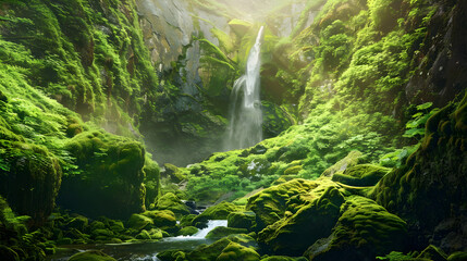 MossyWaterfallInLushGreenCanyon