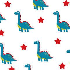 blue brontosaurus dinosaur vector cartoon seamless pattern fullprint fabric design for kids apparel © Rizki
