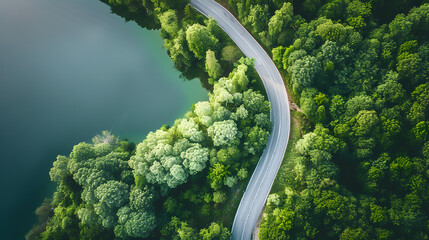 AerialViewRoadForestLake