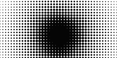 Abstract pattern of black and white dots creating a radial gradient effect, ideal for graphic design