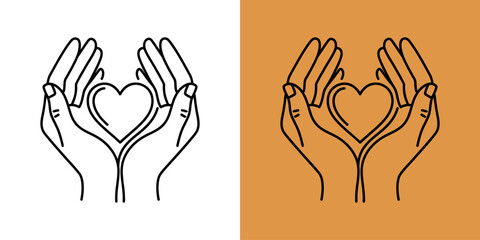 Two hands gently cradling a heart symbol, representing care and compassion, on contrasting backgrounds