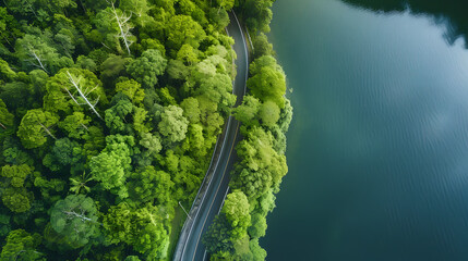 AerialViewRoadForestLake