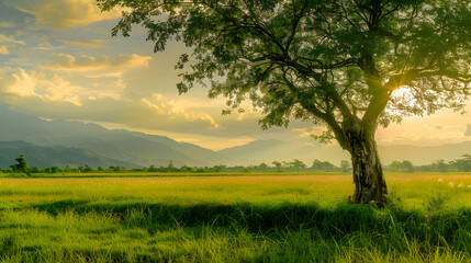 TreeInLushFieldWithMountains