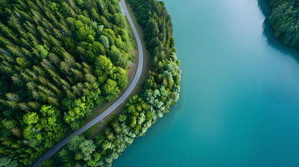 AerialRoadBesideLake