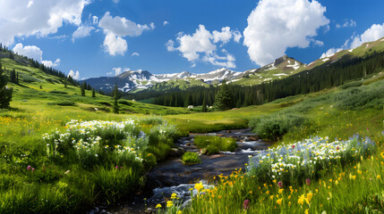 AlpineMeadowWithStreamAndWildflowers