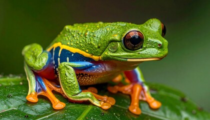Fototapeta premium Vibrant frog perched on a leaf