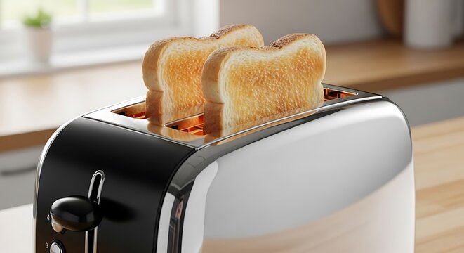Toasted bread rising in retro toaster for classic breakfast concept
