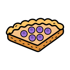 Rectangular Blueberry Pie Slice with Golden Crust and Purple Berries Against a White Background Celebrating Pi Day