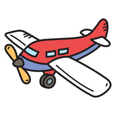 Red And Blue Cartoon Airplane With Yellow Propeller And White Wings On Transparent Background Isolated Illustration