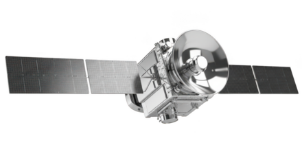 Satellite with panels isolated on black background isolated illuustration on transparent background 