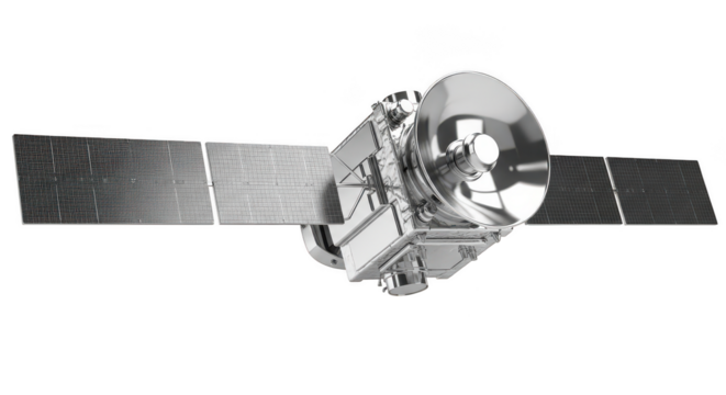 Satellite with panels isolated on black background isolated illuustration on transparent background 