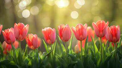 Tulip Blossoms Brighten a Colorful Garden Landscape