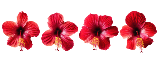 Four red hibiscus flowers isolated on transparent background