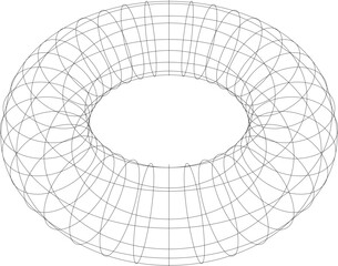 Torus wireframe vector (Top-down view, 45 degrees tilt, perspective projection, PPT-compatible & fully editable)