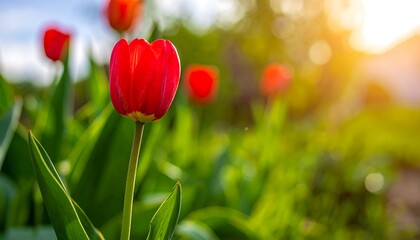 Red tulips in sunlight