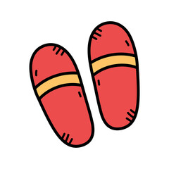 Red Slippers With Yellow Straps On Transparent Background Simple Cartoon Style Illustration