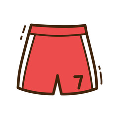 Red Sport Shorts With White Stripes And The Number Seven On The Front Against A Transparent Background Simple Vector Graphic