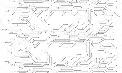 Obraz premium Abstract AI circuit board in black and white background. High-tech electronics board digital technology. Isometric electronic motherboard background. Vector illustration.
