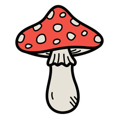Red Mushroom With White Spots On A Transparent Background Simple Doodle Illustration