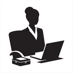 Businesswoman office vector silhouette clip art logo design concept illustration
