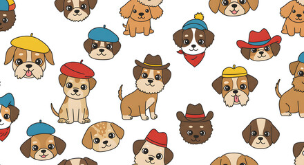 Obraz premium Adorable puppies wearing various hats a charming and playful collection.
