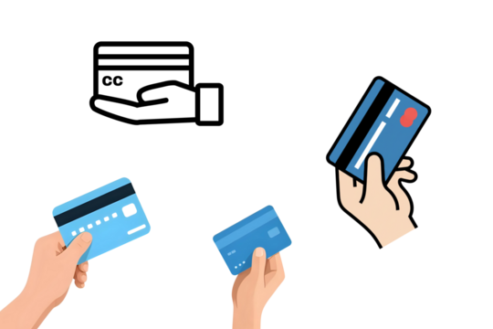 Illustration of hands holding credit cards for digital payment
