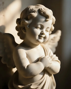 Image d'une figurine en marbre repr&eacute;sentant un ch&eacute;rubin du paradis 