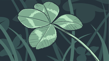 Four-Leaf Clover Illustration Green Plant Nature Design Botanical Art St Patricks Day Graphic Spring Theme Lucky Charm Floral Pattern Leaf Illustration Nature Background Eco Friendly D.