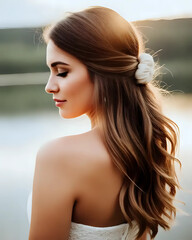 Image d'une femme de dos dont les cheveux bruns sont noués par derrière 