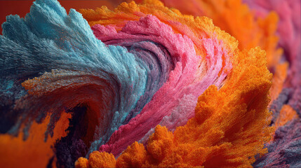 Pink aerosol can spraying colorful powders concept. Colorful abstract wave patterns in vibrant hues and textures.