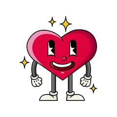 Retro Cartoon Heart Character With Sparkles And A Smiling Face On A Transparent Background