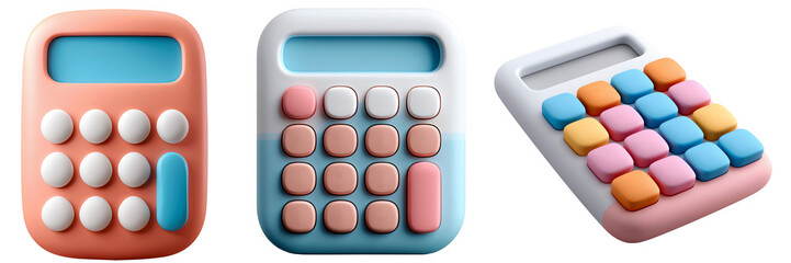 Three Pastel colored 3d Rendered Calculators with Minimalist Design