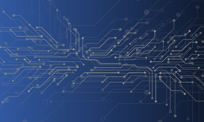 Abstract infinity symbol with circle circuit wires on technology dark blue background. AI concept. Big data flow tech bg. Digital network backdrop. CPU electronics pattern. Vector illustration