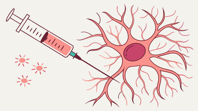 Medical Illustration Syringe Injecting Neuron Cell Healthcare Science Concept.