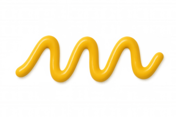 Yellow mustard sauce squeezing in squiggly line on transparent background for food condiment concepts