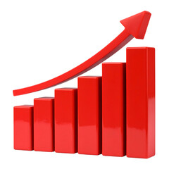 A red rising bar graph with an upward pointing arrow, set against a black background