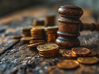 Elegant Judge's gavel on the table in the courtroom