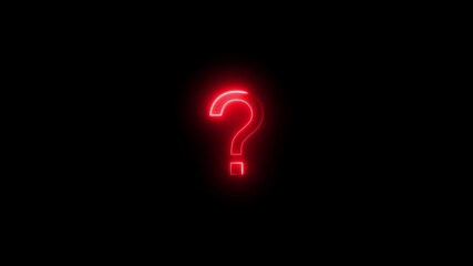 Red color question mark neon bright animation 4k video. Circle frame black background. - Powered by Adobe