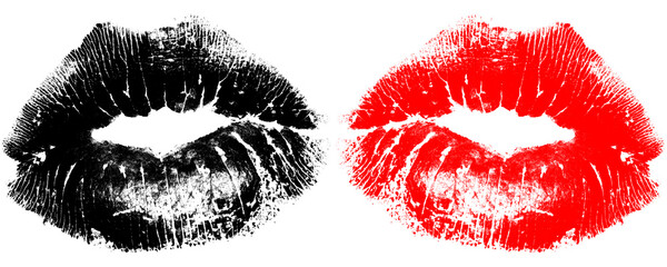 Black and Red Human Lip Print with Realistic Design Isolated on a Transparent or White Background
