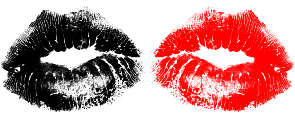 Black and Red Human Lip Print with Realistic Design Isolated on a Transparent or White Background