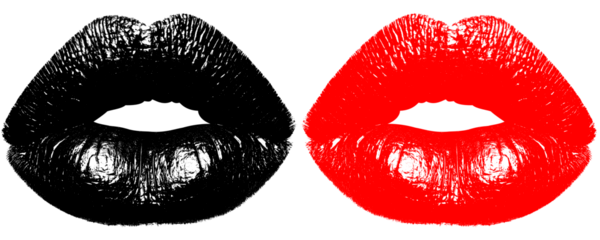 Bold Black and Red Lip Impression Realistic Lip Texture Minimal Clean Design Isolated on a Transparent or White Background