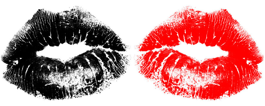 Black and Red Human Lip Print with Realistic Design Isolated on a Transparent or White Background