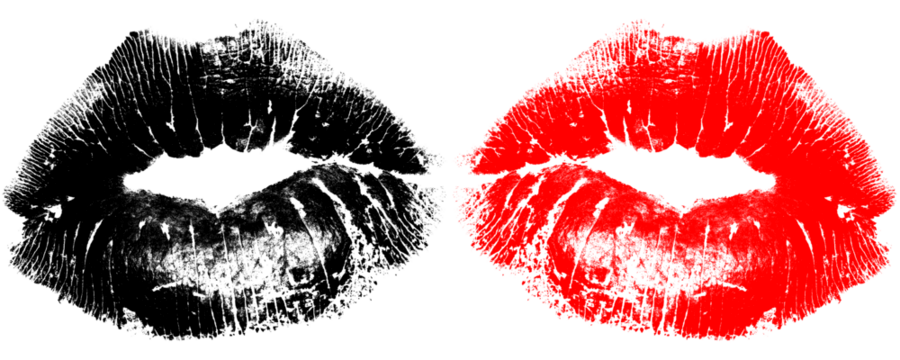 Black and Red Human Lip Print with Realistic Design Isolated on a Transparent or White Background