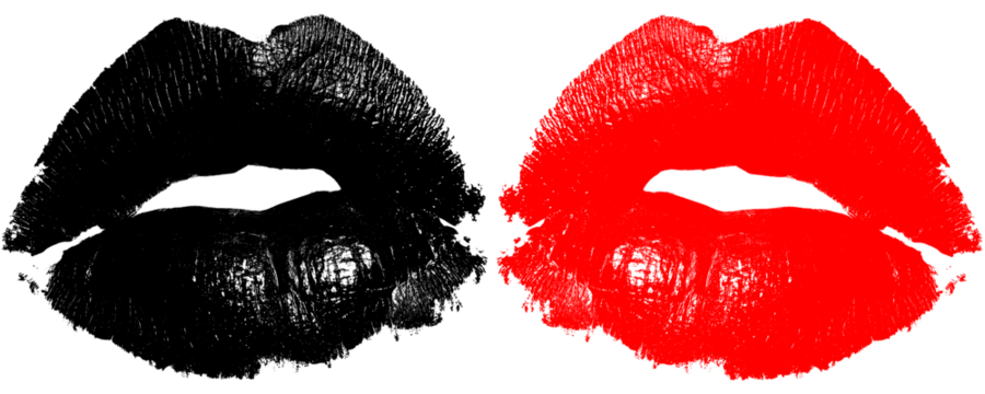 Black and Red Human Lip Print Bold Lipstick Impression Realistic Texture Isolated on a Transparent or White Background