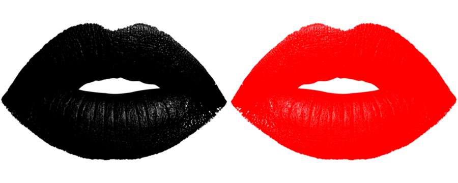 Realistic Black and Red Lipstick Kiss Mark Human Lip Print Isolated on a Transparent or White Background