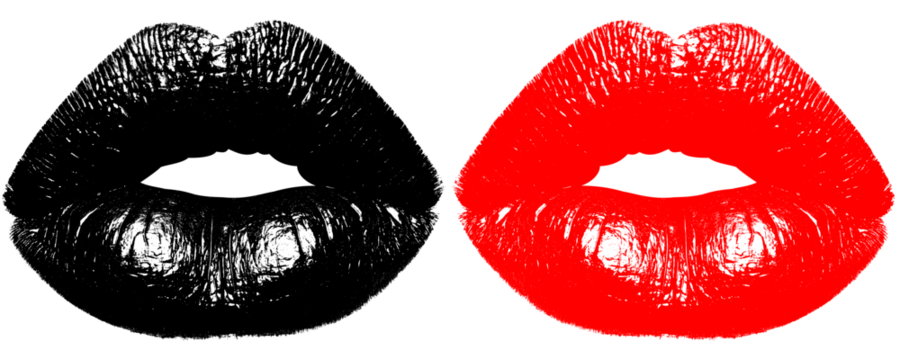 Bold Black and Red Lip Impression Realistic Lip Texture Minimal Clean Design Isolated on a Transparent or White Background