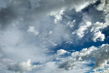 A beautiful scene of blue sky with scattered white clouds