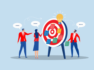 Brainstorm new idea,team Business people workshop meeting room with whiteboard and sticky notes , training course class workshop  strategy for business success flat vector illustrator