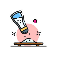 Salt Shaker Pouring White Granules Onto A Small Wooden Tray With Pink Circle And Sparkle Accents On A Transparent Background Flat Design Icon
