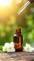 Óleo essencial de essential Jasmine (Jasminum grandiflorum), aromaterapia, frasco de vidro, pipeta conta-gotas